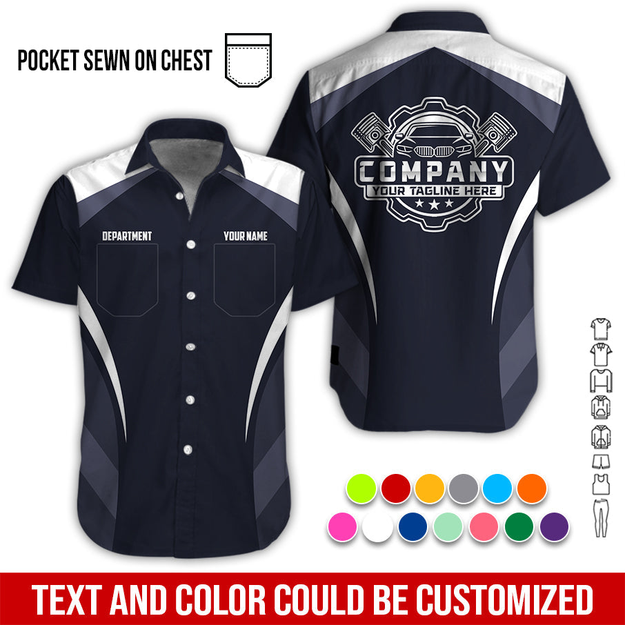 Blisscorners Custom Name Mechanic Shirt, Unisex White Crew Shirt for Automotive Workers, Perfect Gift for Him, 3D Printed Pocket Shirt