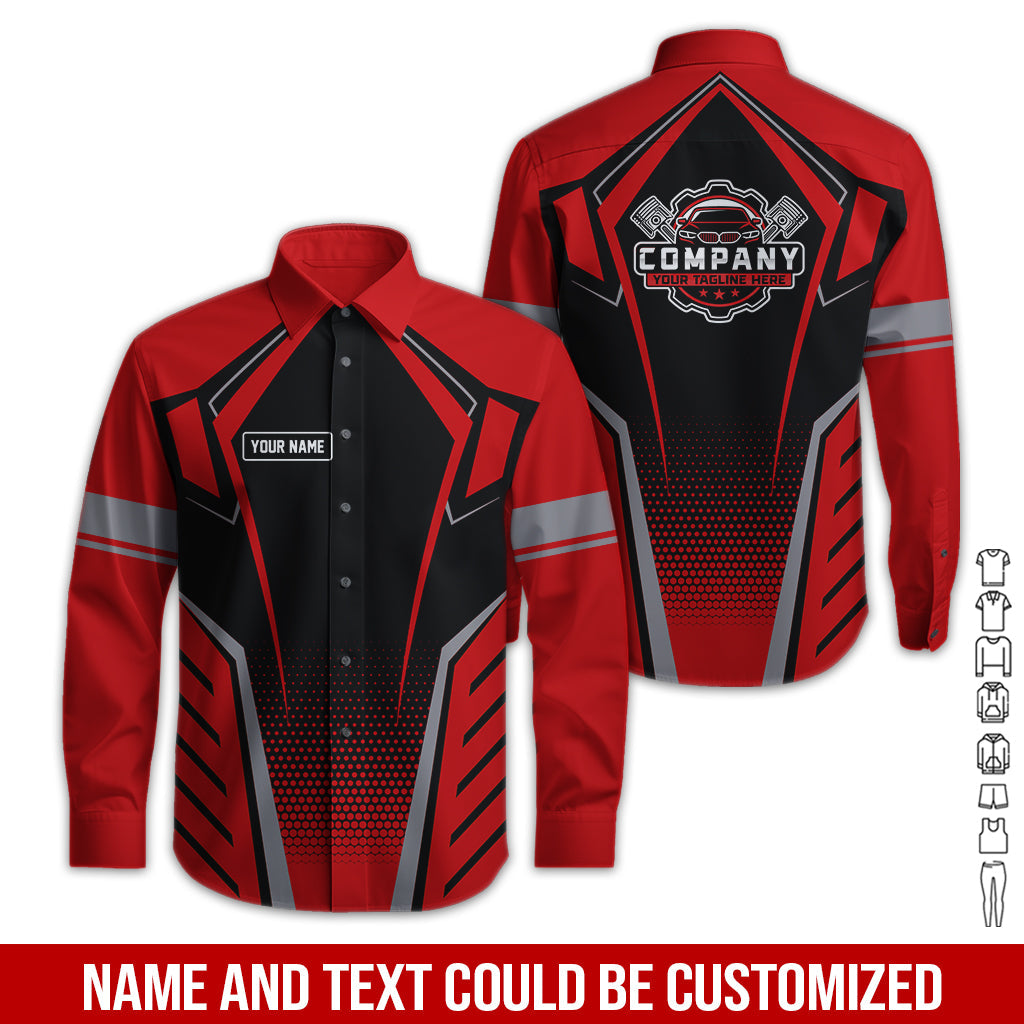 Blisscorners Personalized Garage Uniform in Classic Red, Mechanic Work Shirt for Men and Women, Perfect for Birthday or Husband, or Boyfriend