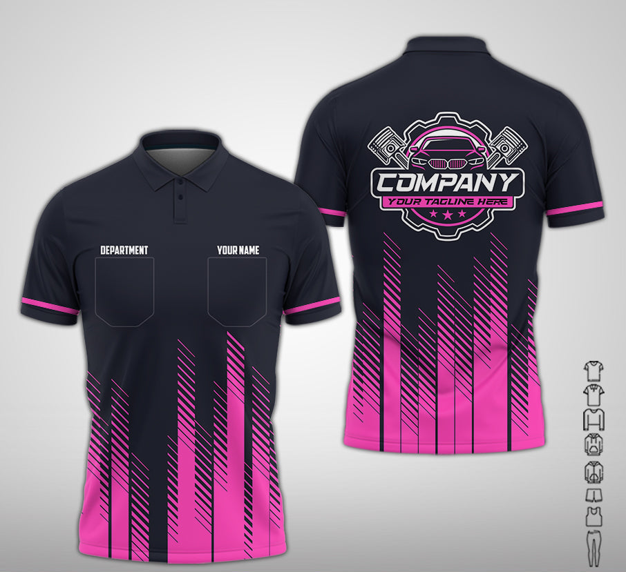 Blisscorners Personalized Mechanic Shirt in Pink, 3D Printed Pocket Mechanic Shirt, Custom Name Work Shirt for Car Repair Technicians, Great Gift for Men