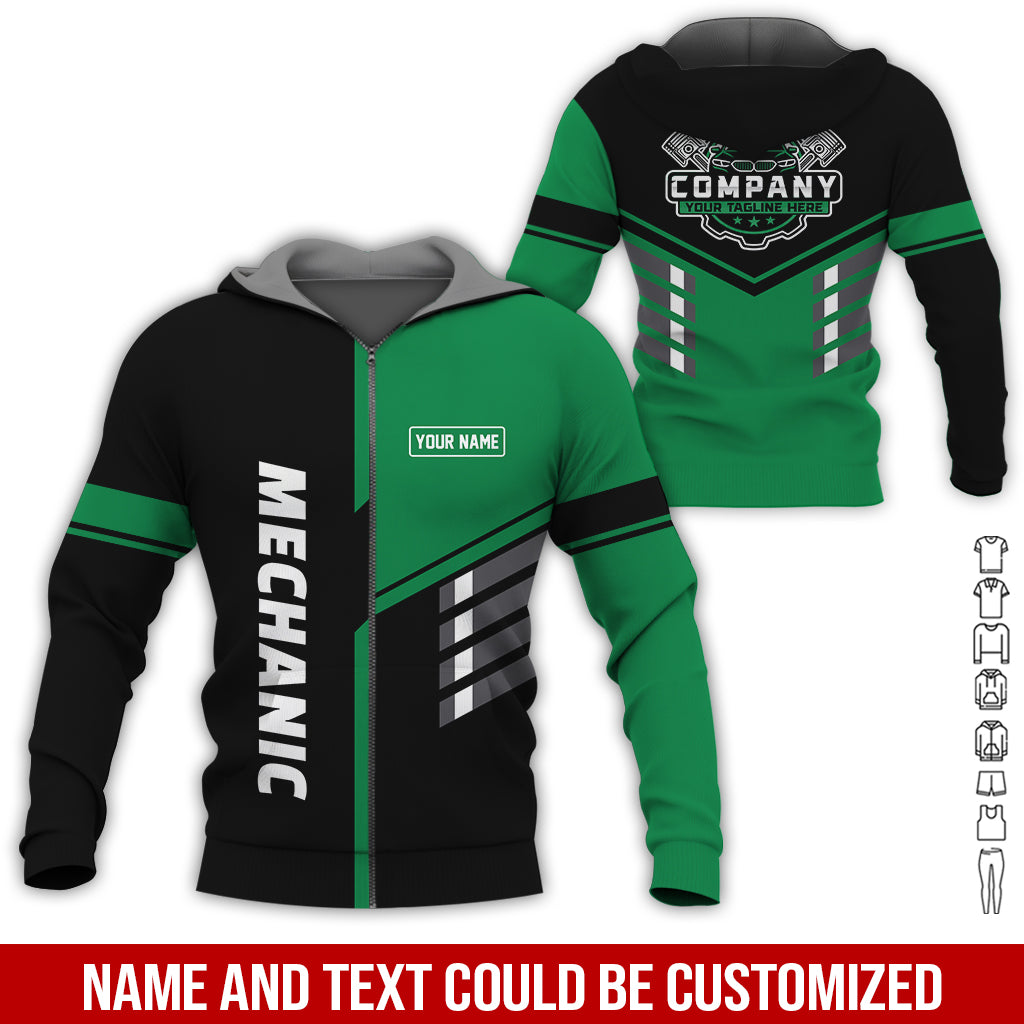 Blisscorners Personalized Work Shirt for Mechanics, Green 3D Printed Uniform for Men, Perfect Gift for Car Lovers and Garage Workers