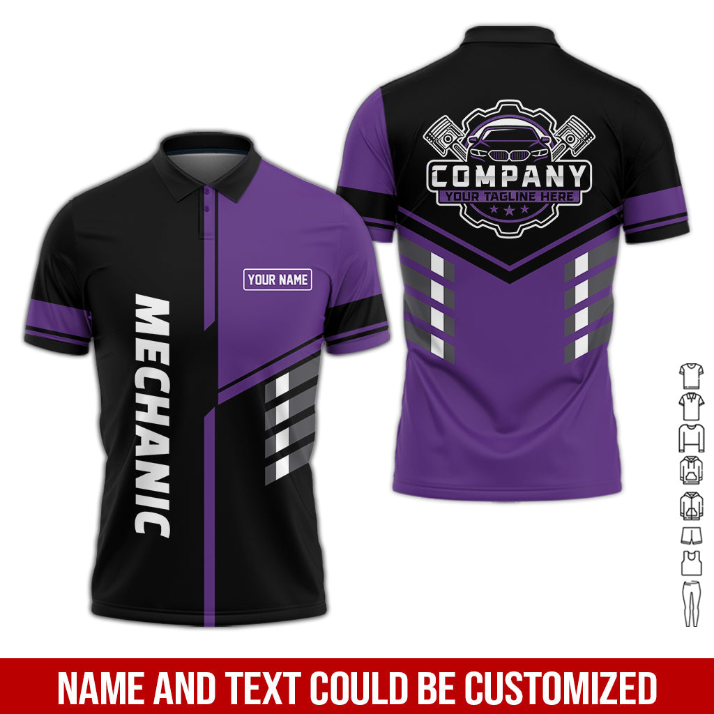 Blisscorners Personalized Work Shirt for Mechanics, Purple 3D Printed Uniform for Men, Perfect Gift for Car Lovers and Garage Workers