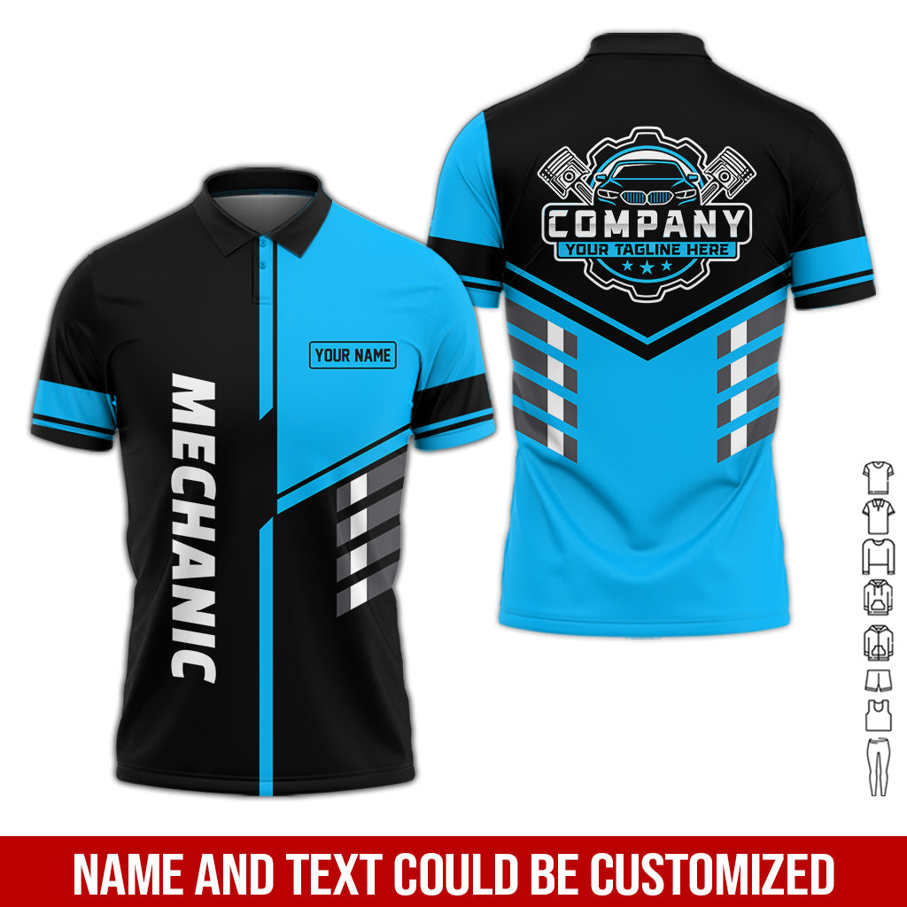 Blisscorners Personalized Work Shirt for Mechanics, Blue 3D Printed Uniform for Men, Perfect Gift for Car Lovers and Garage Workers
