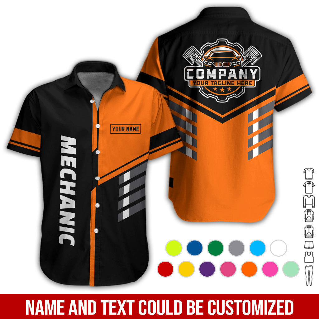 Blisscorners Personalized Work Shirt for Mechanics, Orange 3D Printed Uniform for Men, Perfect Gift for Car Lovers and Garage Workers