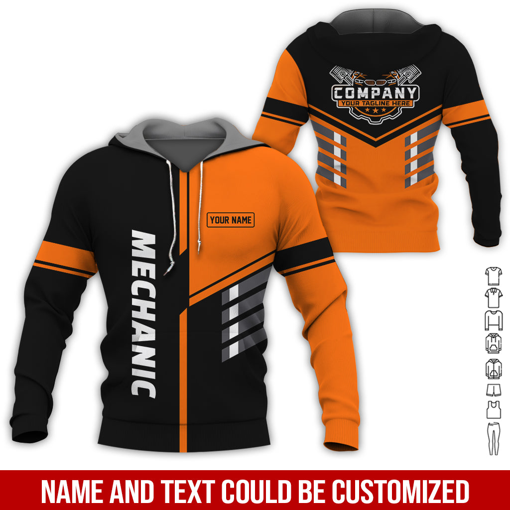 Blisscorners Personalized Work Shirt for Mechanics, Orange 3D Printed Uniform for Men, Perfect Gift for Car Lovers and Garage Workers