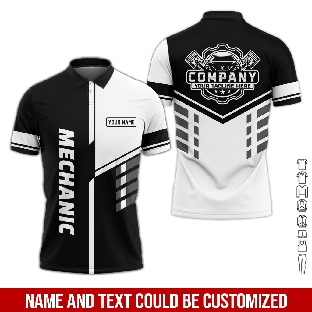 Blisscorners Personalized Work Shirt for Mechanics, White 3D Printed Uniform for Men, Perfect Gift for Car Lovers and Garage Workers