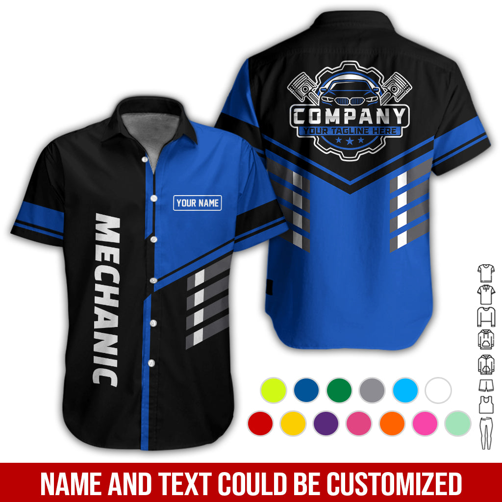 Blisscorners Personalized Work Shirt for Mechanics, Navy 3D Printed Uniform for Men, Perfect Gift for Car Lovers and Garage Workers