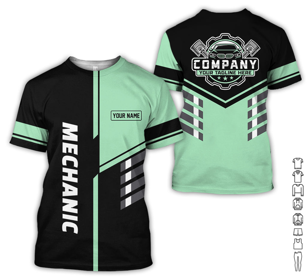 Blisscorners Personalized Work Shirt for Mechanics, Seafoam 3D Printed Uniform for Men, Perfect Gift for Car Lovers and Garage Workers