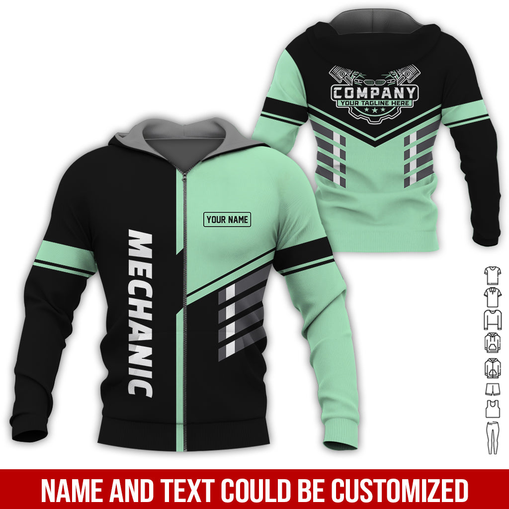 Blisscorners Personalized Work Shirt for Mechanics, Seafoam 3D Printed Uniform for Men, Perfect Gift for Car Lovers and Garage Workers