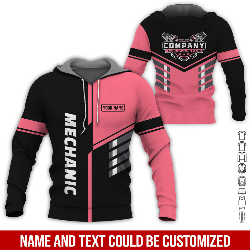 Blisscorners Personalized Work Shirt for Mechanics, Neon Pink 3D Printed Uniform for Men, Perfect Gift for Car Lovers and Garage Workers