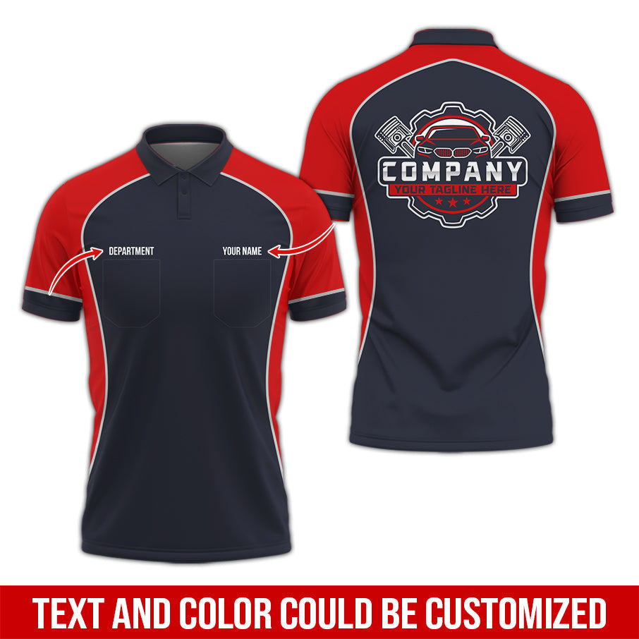 Blisscorners Custom Name Mechanic Shirt for Men, Personalized Garage Workwear Print, Great Gift for Auto Techs, Red Mechanic T-Shirt