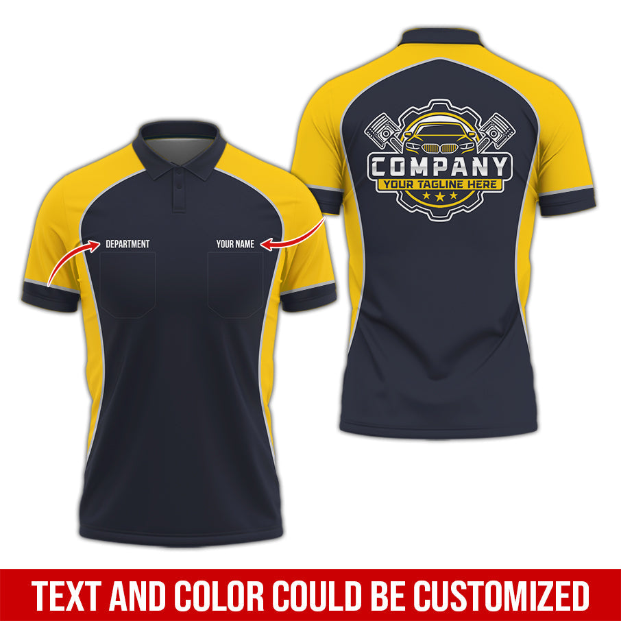 Blisscorners Custom Name Mechanic Shirt for Men, Personalized Garage Workwear Print, Great Gift for Auto Techs, Yellow Mechanic T-Shirt