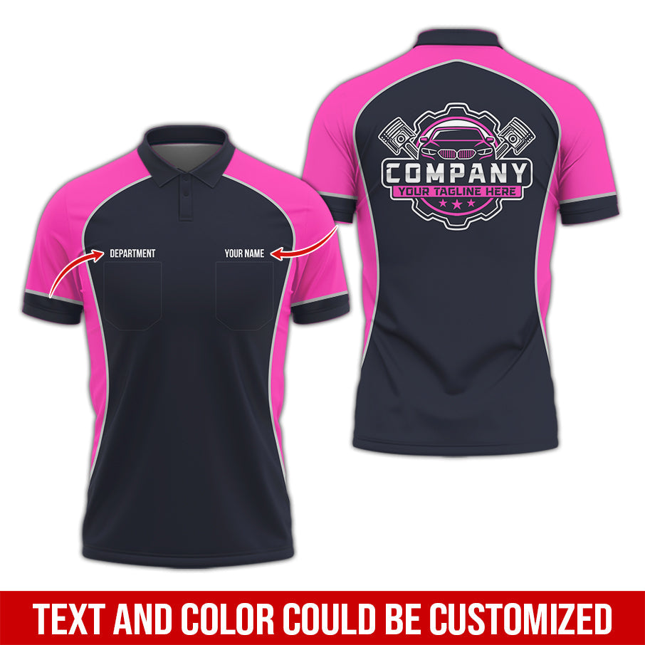 Blisscorners Custom Name Mechanic Shirt for Men, Personalized Garage Workwear Print, Great Gift for Auto Techs, Pink Mechanic T-Shirt