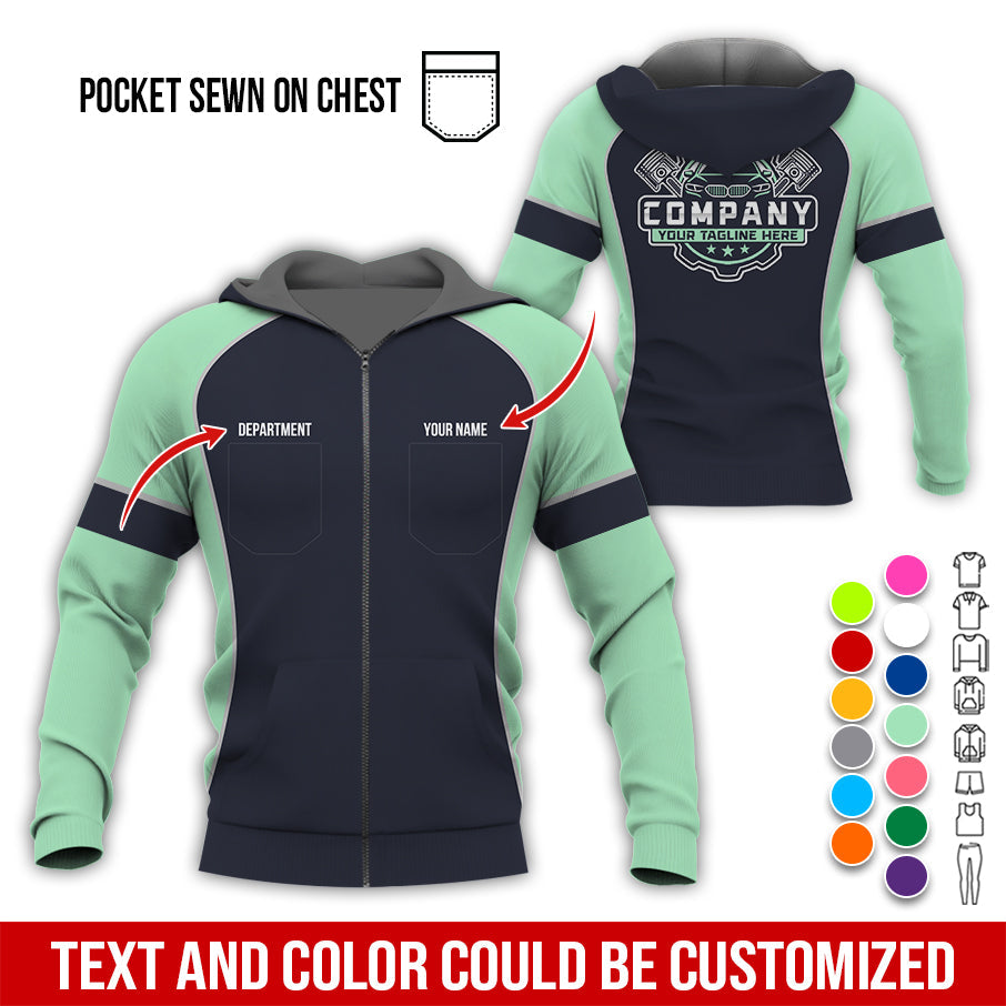 Blisscorners Custom Name Mechanic Shirt for Men, Personalized Garage Workwear Print, Great Gift for Auto Techs, Seafoam Mechanic T-Shirt