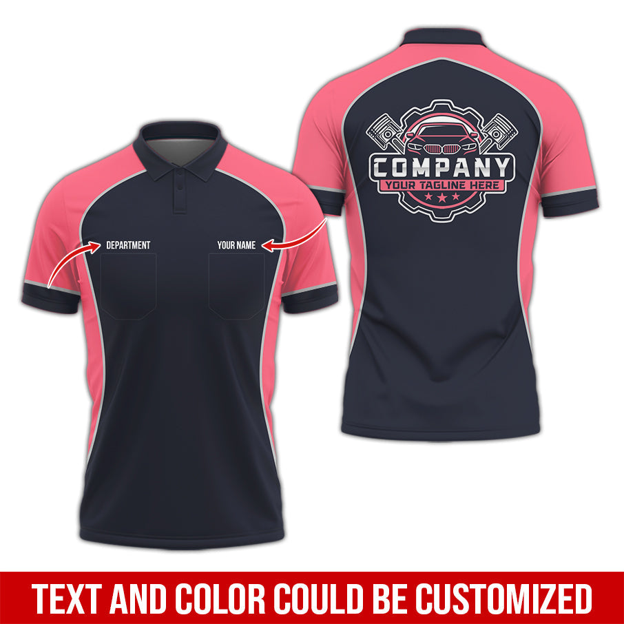 Blisscorners Custom Name Mechanic Shirt for Men, Personalized Garage Workwear Print, Great Gift for Auto Techs, Neon Pink Mechanic T-Shirt