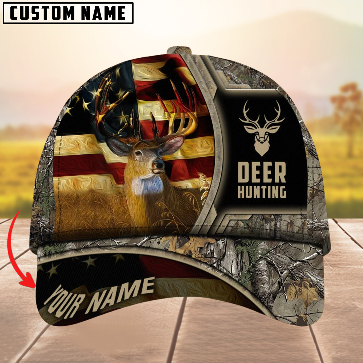 Blisscorners Premium Unique The Best Flag Deer Hunting Camouflage Pattern Multicolor Personalized Name 3D Cap