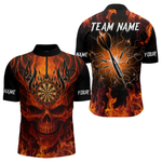 Blisscorners Orange Flaming Skull Men's Dart Jerseys Custom Dart Fire Lightning Darts Team Shirt Polo & 1/4 Zip LM064