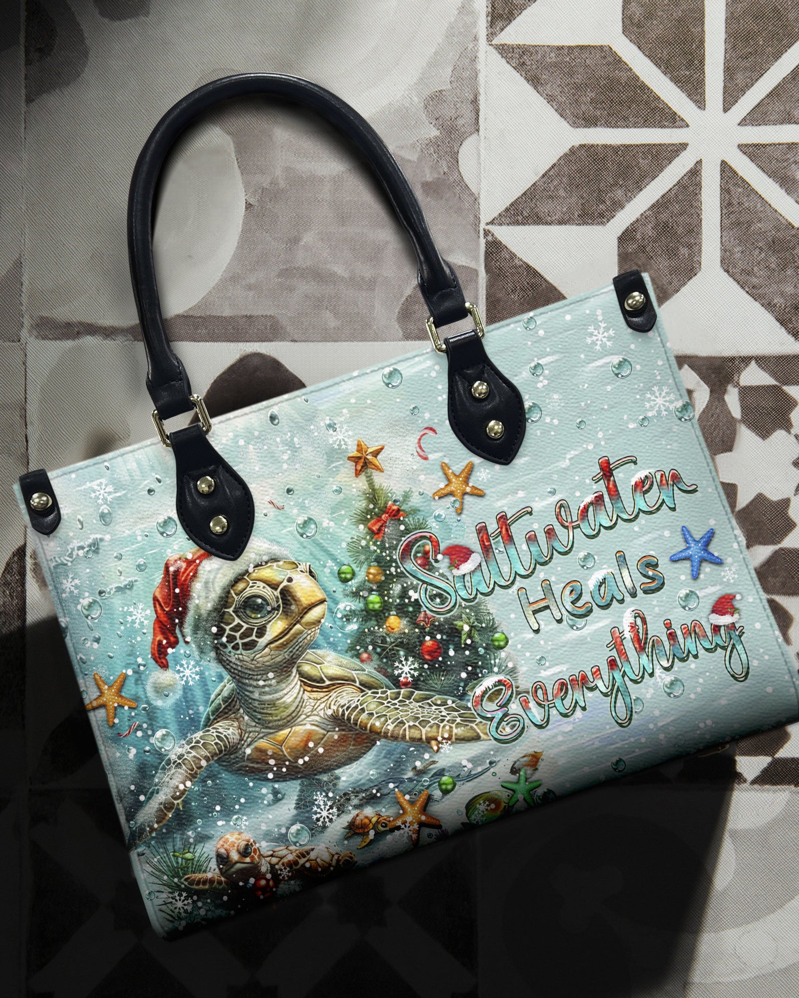 BLISSCORNERS SALTWATER HEALS EVERYTHING CHRISTMAS LEATHER HANDBAG