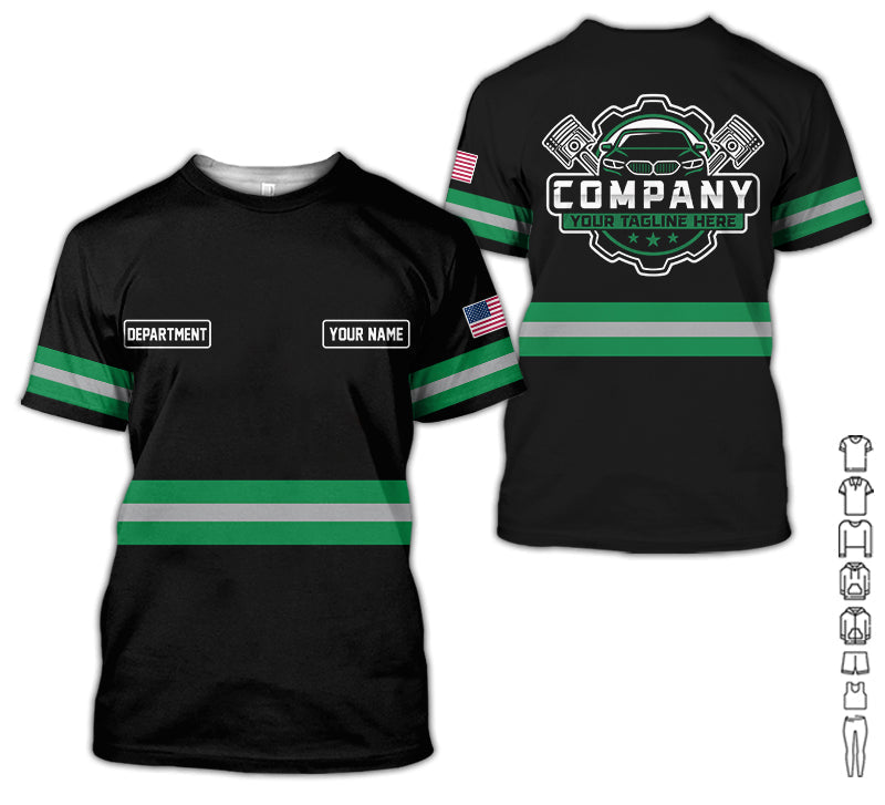 Blisscorners Custom Mechanic Shirt, Gift for Car Lovers, Husband, or Boyfriend, Unisex Fit for Men and Women, Classic Green Shirt