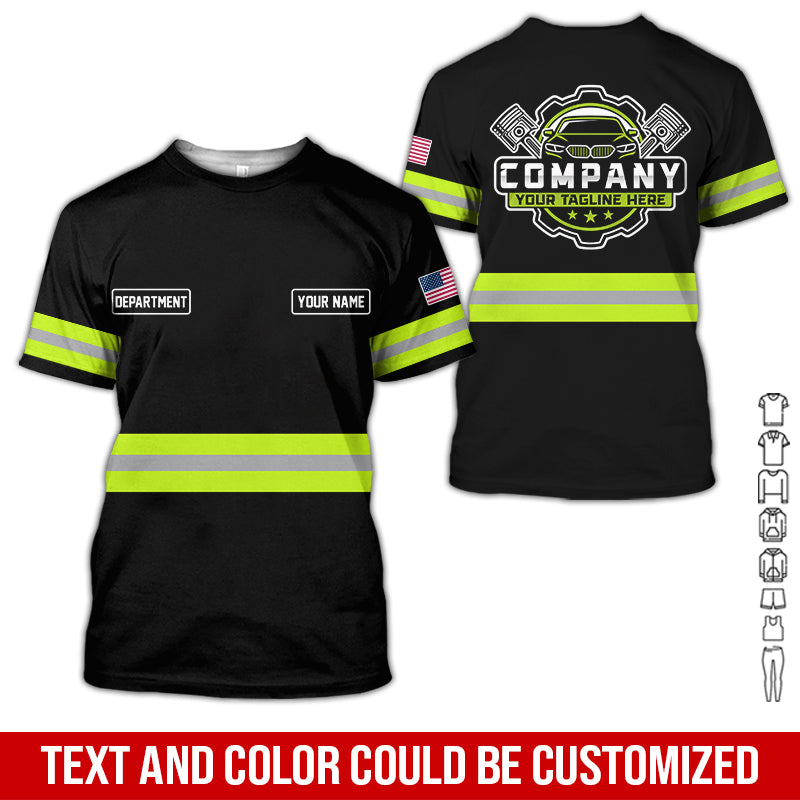 Blisscorners Custom Mechanic Shirt, Gift for Car Lovers, Husband, or Boyfriend, Unisex Fit for Men and Women, Classic Yellow Green Shirt