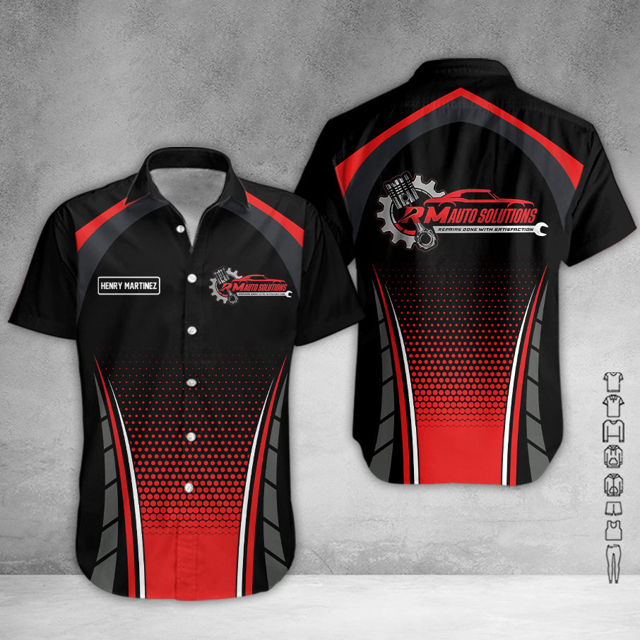 Blisscorners Custom Mechanic Uniform Shirt, Gift for Husband, Dad, or Boyfriend, Unisex Fit, Red Work Shirt with Personalized Name