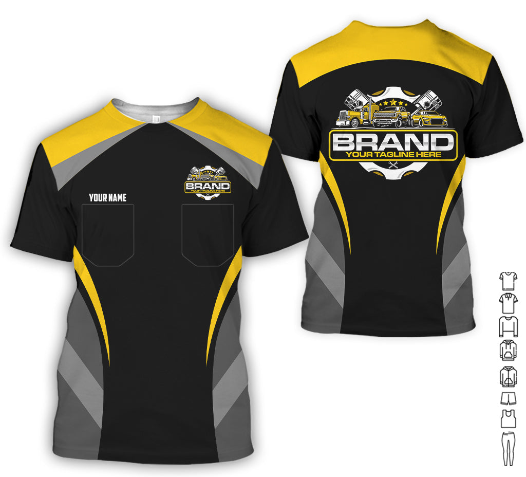 Blisscorners Best Custom Mechanic Shirt for Men, Printed Pocket Shirt, Perfect Gift for Car Guys, Diesel Techs, and Shop Crews, Unisex Yellow Mechanic Shirt