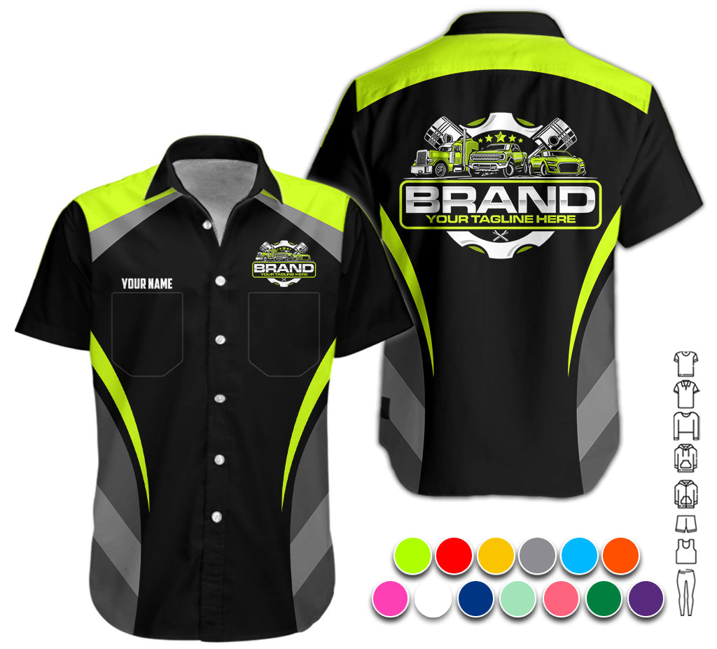 Blisscorners Best Custom Mechanic Shirt for Men, Perfect Gift for Car Guys, Diesel Techs, and Shop Crews, Unisex Yellow Green Mechanic Shirt