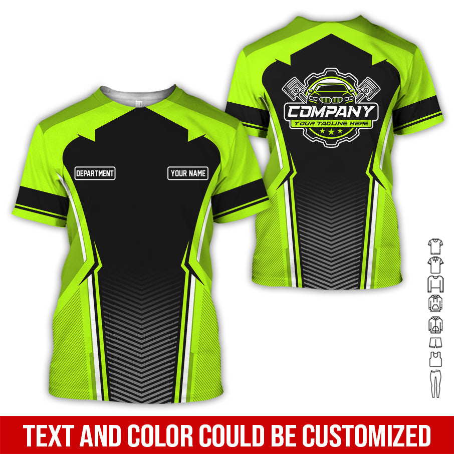Blisscorners Personalized Mechanic Uniform, Green Yellow Shirt for Technicians, Comfortable Workwear for Men, Great Gift for Father’s Day, Birthday, or Husband