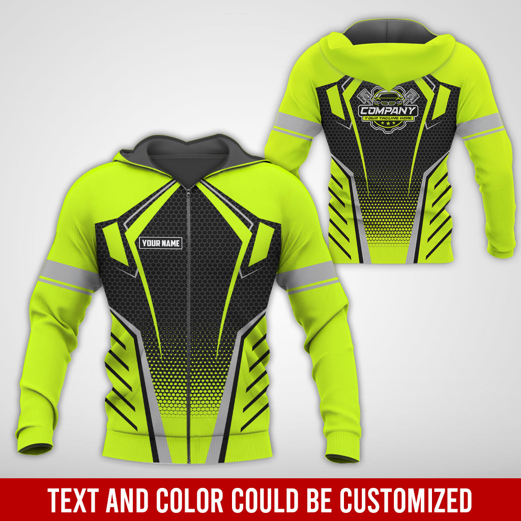 Blisscorners Custom Mechanic Work Shirt with Name, Gift for Technicians and Car Guys, Mechanic Shirt In Green Yellow, Sizes S to 5XL