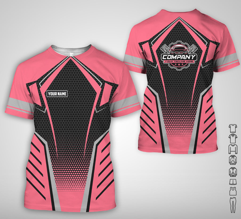 Blisscorners Custom Mechanic Work Shirt with Name, Gift for Technicians and Car Guys, Mechanic Shirt In Neon Pink, Sizes S to 5XL
