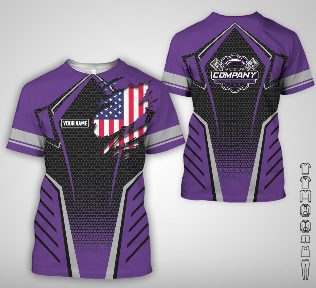 Blisscorners Custom Mechanic Shirt with Name, Purple Garage Uniform, Gift for Car Guys & Technicians, Comfortable Daily Fit, Perfect Garage Apparel