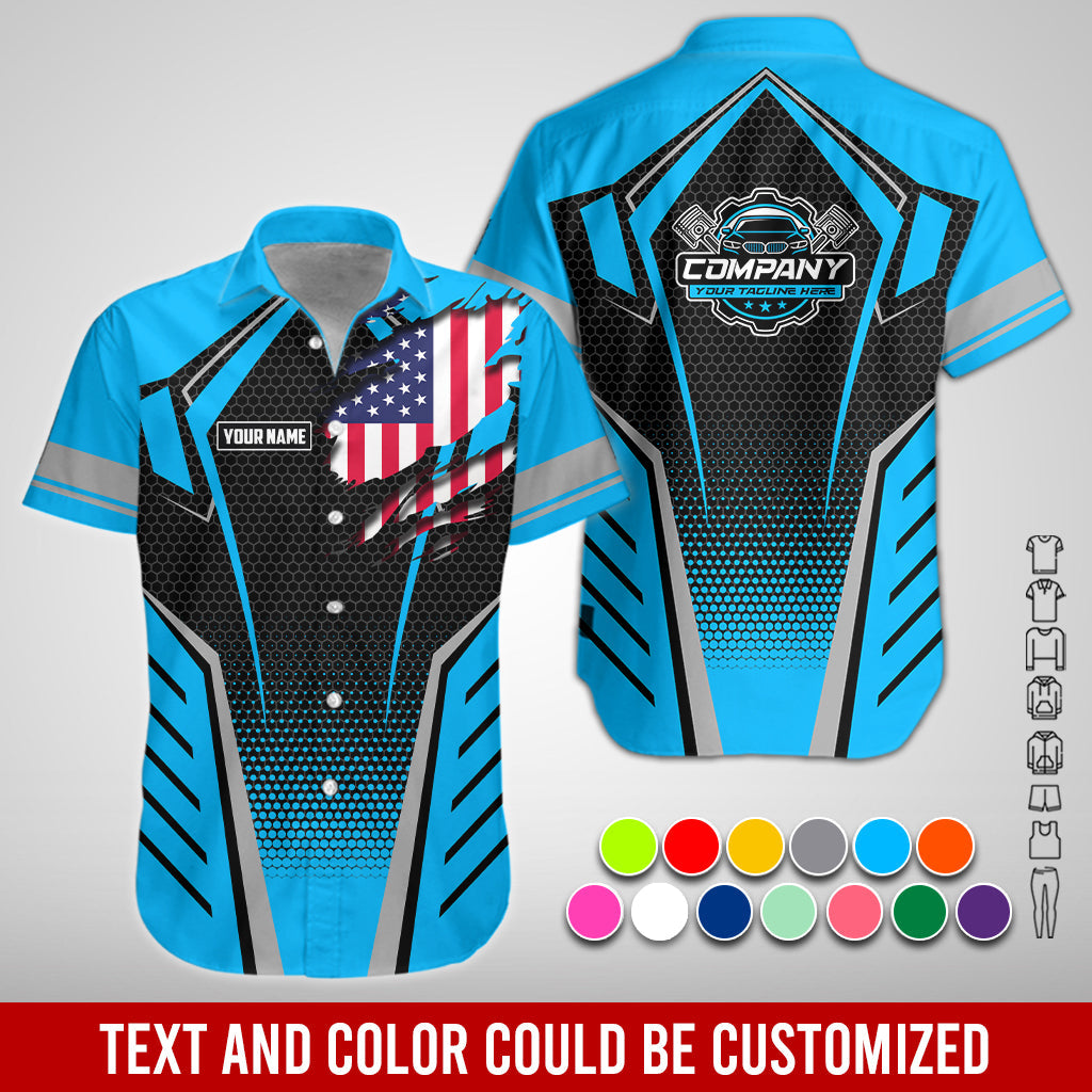 Blisscorners Custom Mechanic Shirt with Name, Blue Garage Uniform, Gift for Car Guys & Technicians, Comfortable Daily Fit, Perfect Garage Apparel