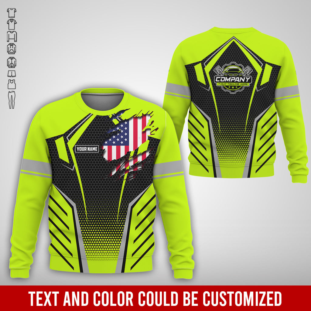 Blisscorners Custom Mechanic Shirt with Name, Yellow Green Garage Uniform, Gift for Car Guys & Technicians, Comfortable Daily Fit, Perfect Garage Apparel