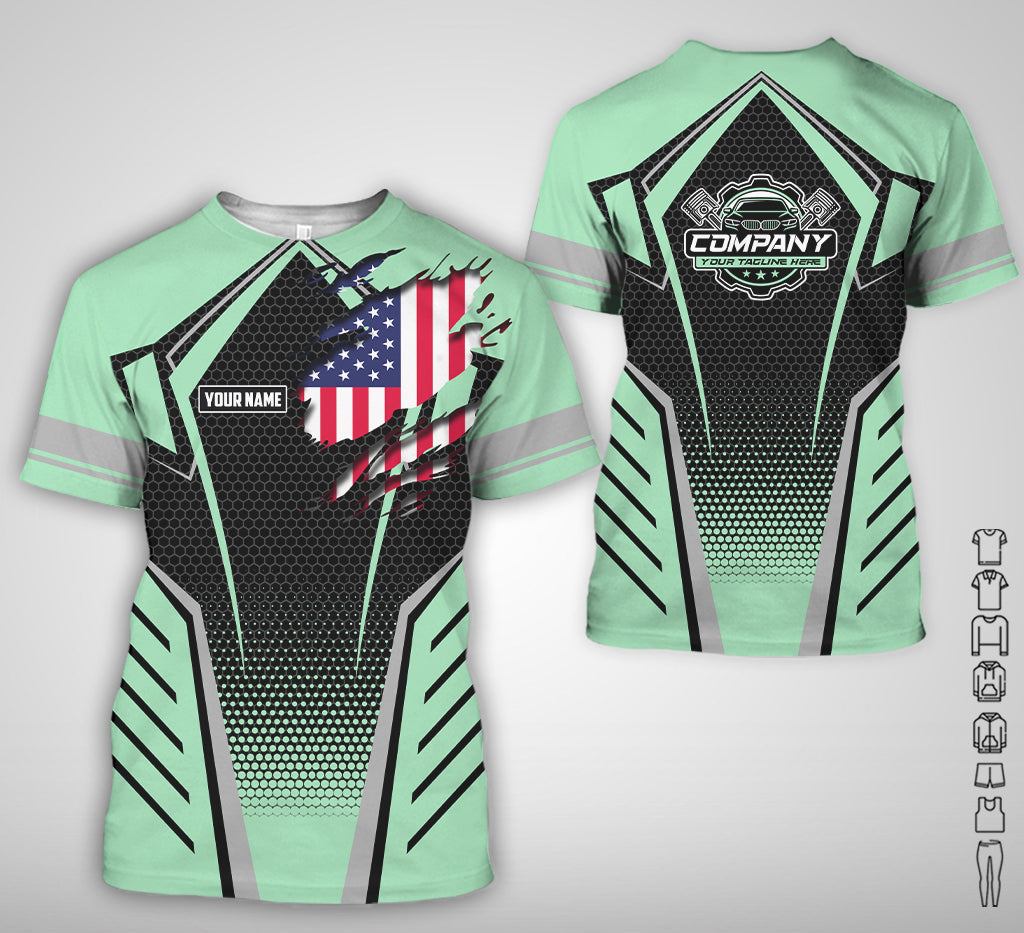 Blisscorners Custom Mechanic Shirt with Name, Seafoam Garage Uniform, Gift for Car Guys & Technicians, Comfortable Daily Fit, Perfect Garage Apparel