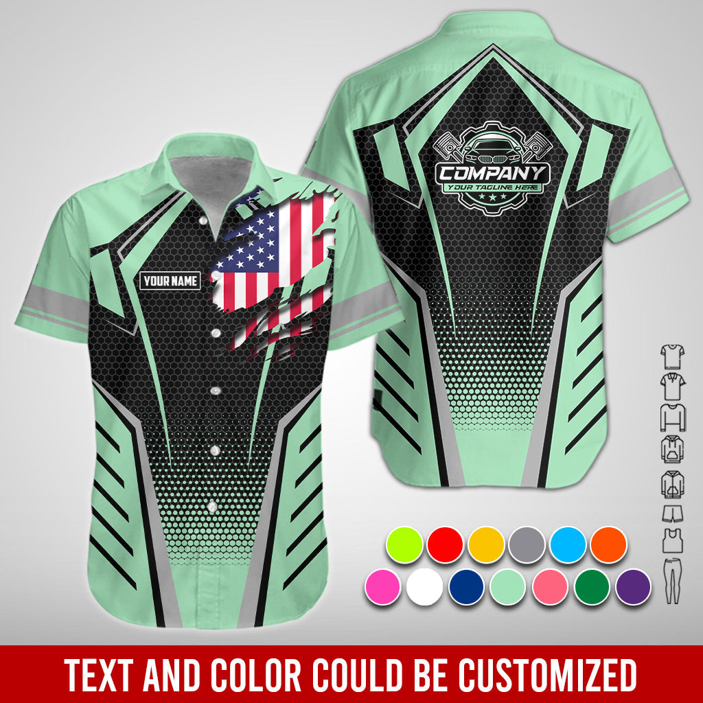 Blisscorners Custom Mechanic Shirt with Name, Seafoam Garage Uniform, Gift for Car Guys & Technicians, Comfortable Daily Fit, Perfect Garage Apparel