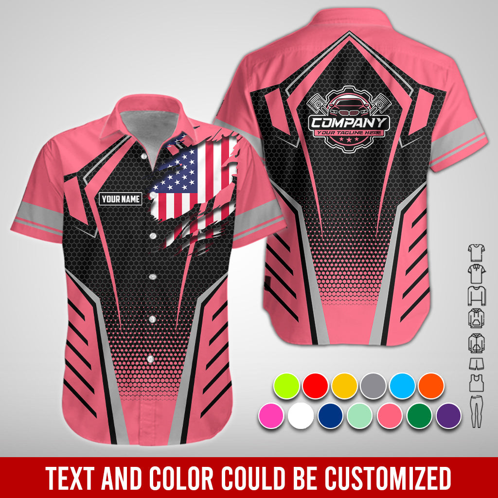 Blisscorners Custom Mechanic Shirt with Name, Neon Pink Garage Uniform, Gift for Car Guys & Technicians, Comfortable Daily Fit, Perfect Garage Apparel