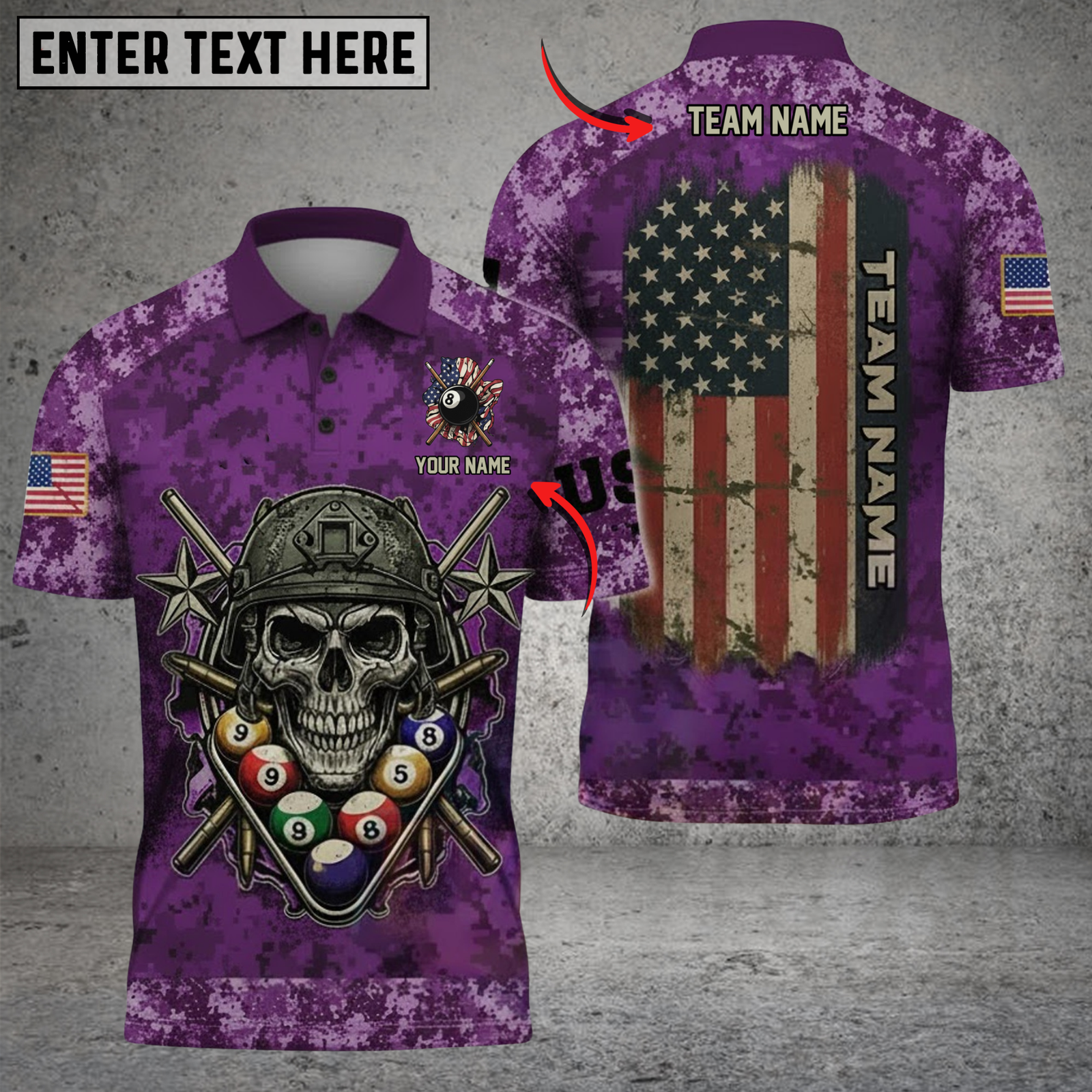 Blisscorners Billiard Skull US FLag Multicolor Customized Name, Team Name 3D Shirts