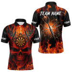 Blisscorners Orange Flaming Skull Men's Dart Jerseys Custom Dart Fire Lightning Darts Team Shirt Polo & 1/4 Zip LM064