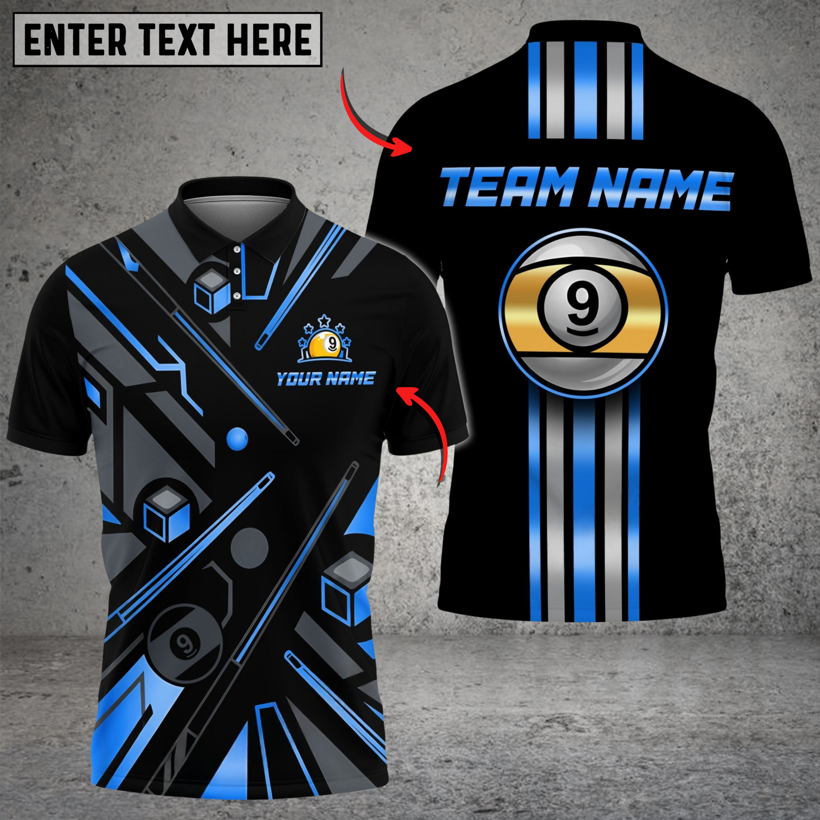 Blisscorners Billiards Gold 9 Ball Elite Customized Name, Team Name 3D Shirt (6 Colors)