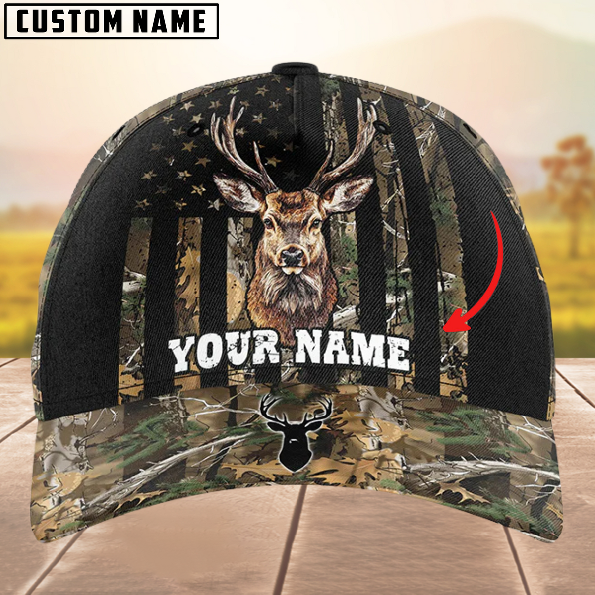 Blisscorners Deer Hunting Camouflage Pattern Personalized Name 3D Cap
