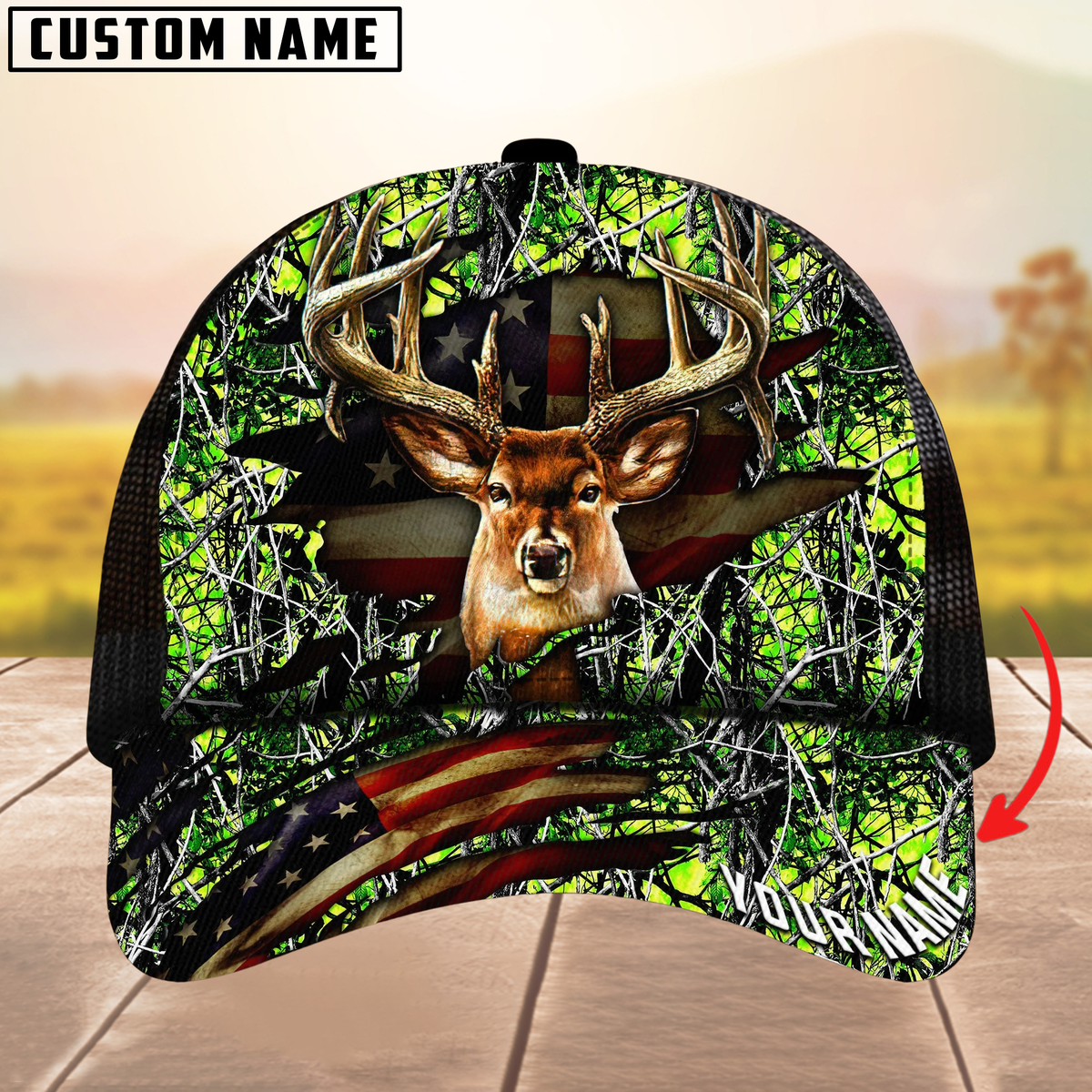 Blisscorners Premium Florapunk S21 Deer Hunting Trucker Camouflage Pattern Multicolor Personalized Name 3D Cap