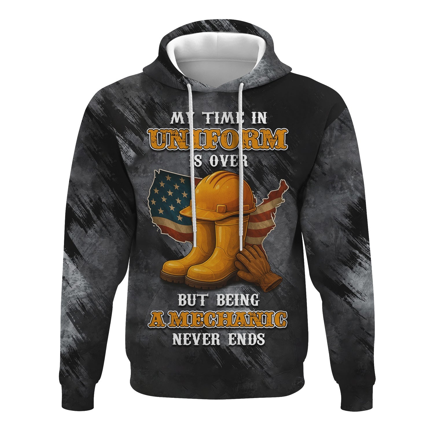 Blisscorners Funny Mechanic T Shirt My Time In Uniform Is Over But Being A Mechanic Never Ends American Flag Auto Repair Garage Workwear Gift For Men Dad