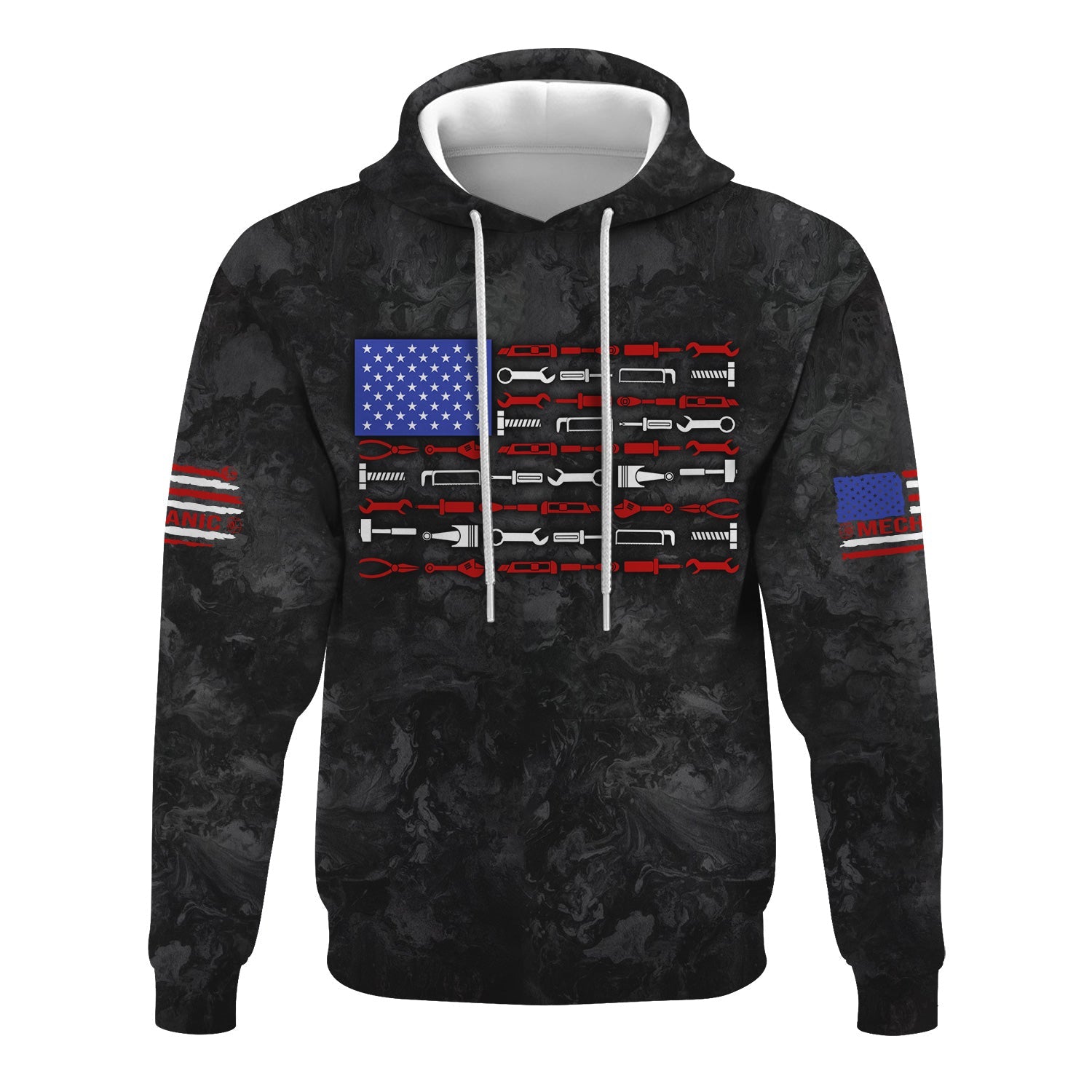 Blisscorners American Flag Tool Shirt, Vintage Mechanic Tools T-shirt for Men, Patriotic USA T-shirt with Wrench & Hammer, Perfect Gift for Tradesmen & DIY Enthusiasts