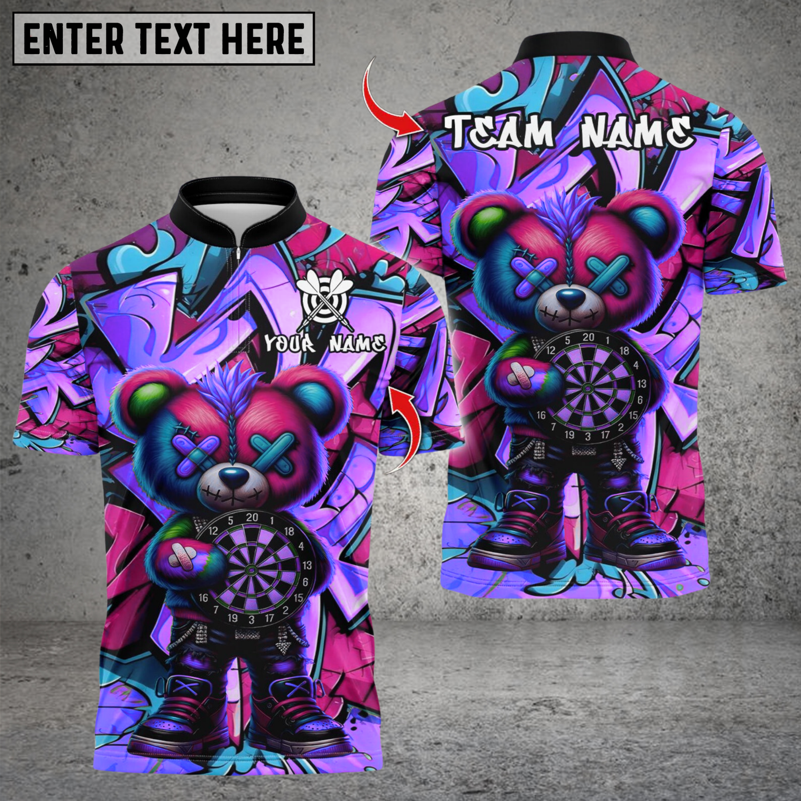 Blisscorners Darts Graffiti Halloween Bear With Dartboard Multicolor Customized Name, Team Name 3D Shirts