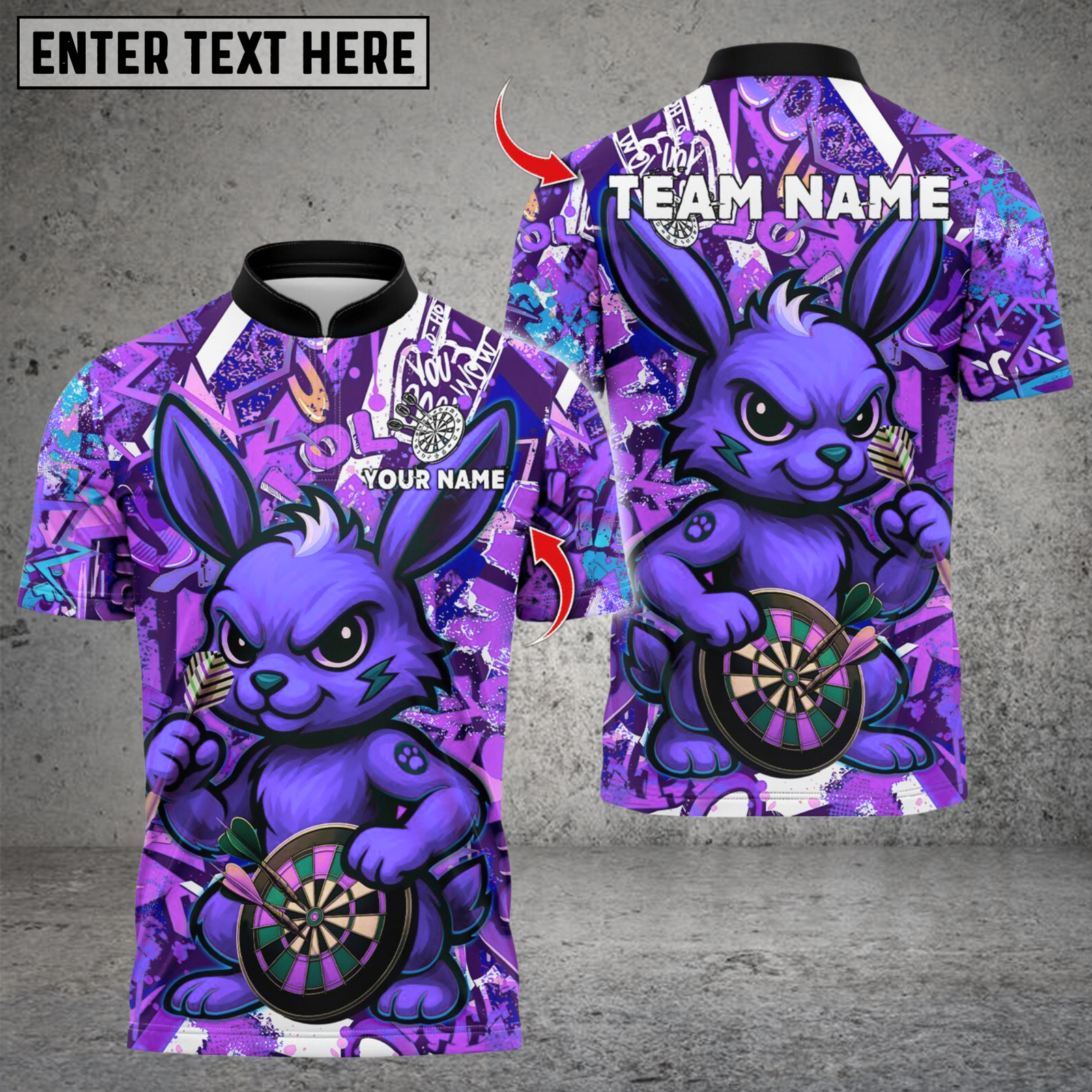 Blisscorners Darts Cool Bunny With Dartboard Multicolor Customized Name, Team Name 3D Shirts