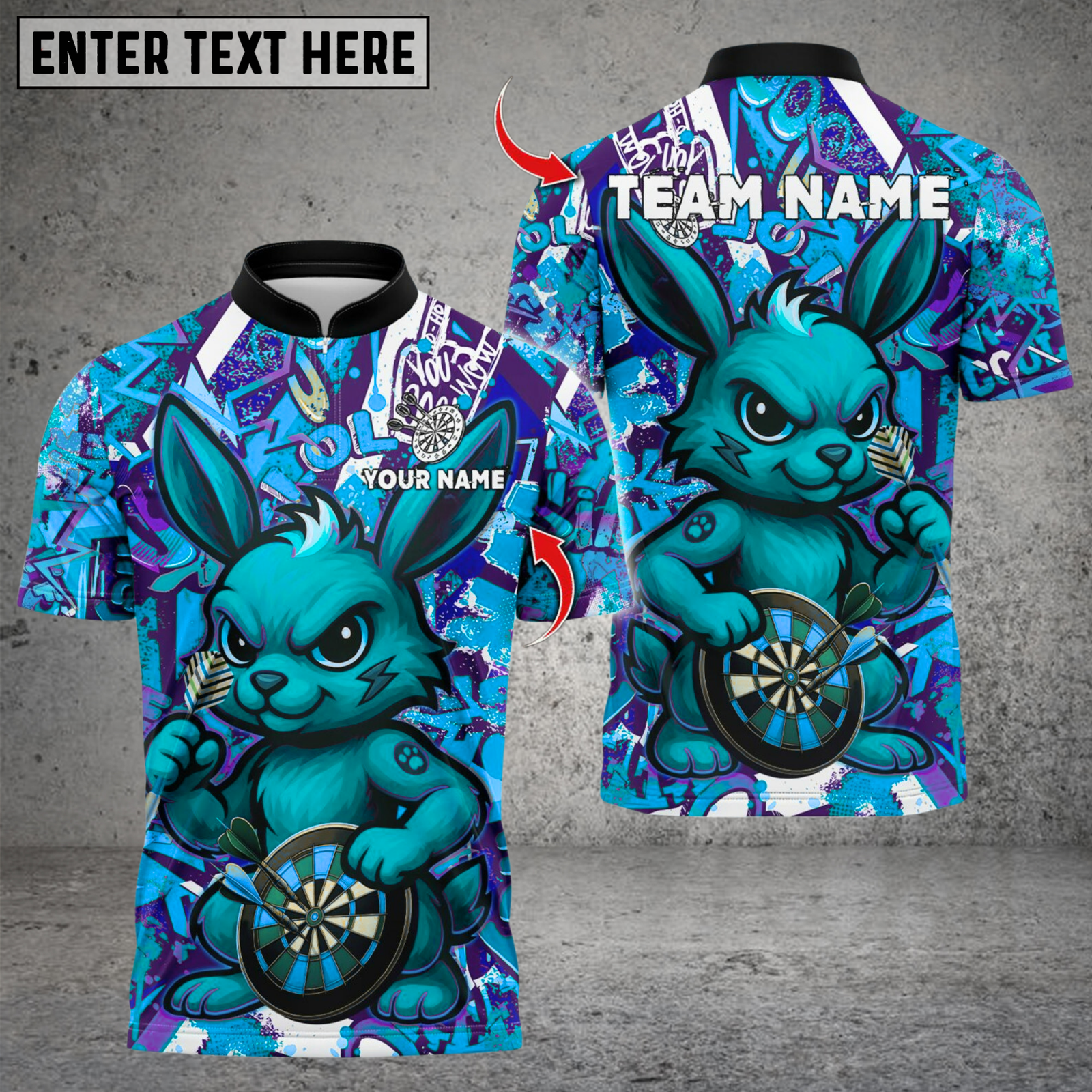 Blisscorners Darts Cool Bunny With Dartboard Multicolor Customized Name, Team Name 3D Shirts