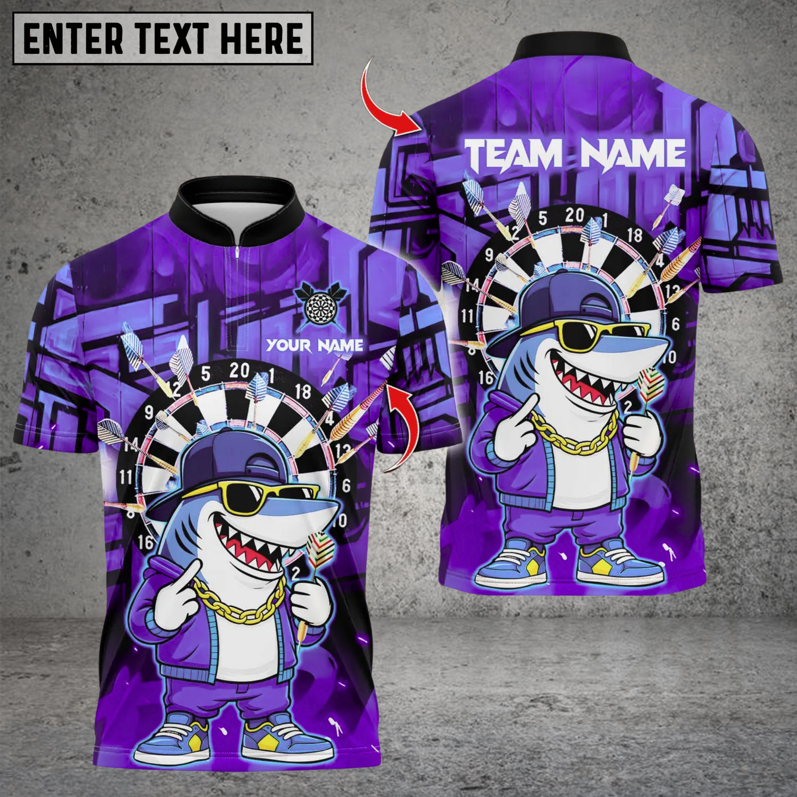 Blisscorners Darts Cool Hiphop Shark With Dartboard Multicolor Customized Name, Team Name 3D Shirts