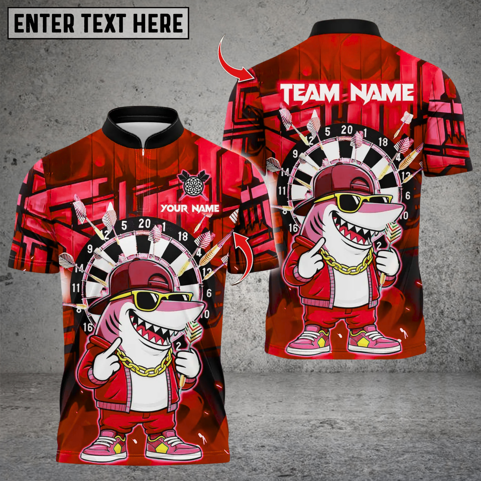 Blisscorners Darts Cool Hiphop Shark With Dartboard Multicolor Customized Name, Team Name 3D Shirts
