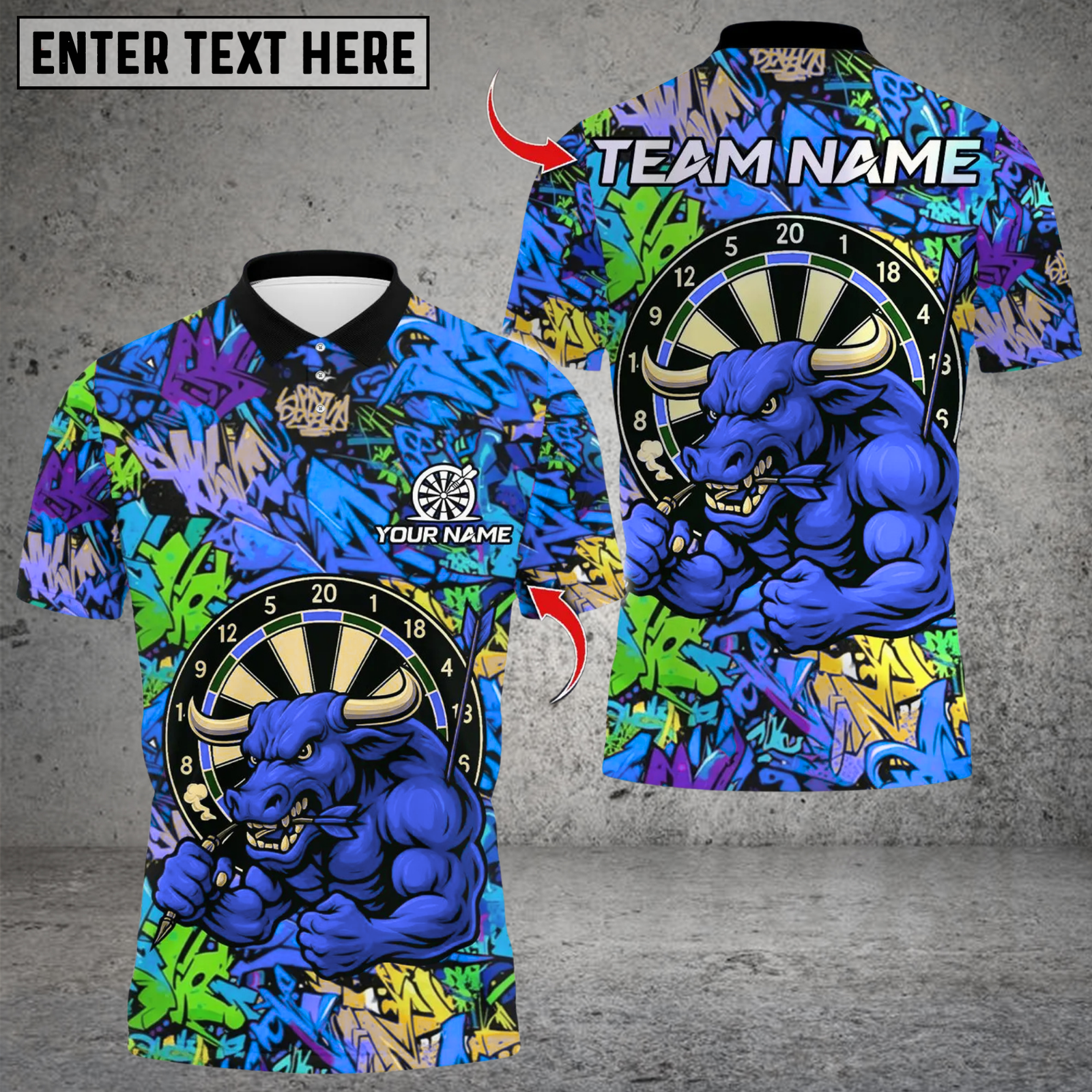 Blisscorners Darts Muscle Bull With Dartboard Multicolor Customized Name, Team Name 3D Shirts
