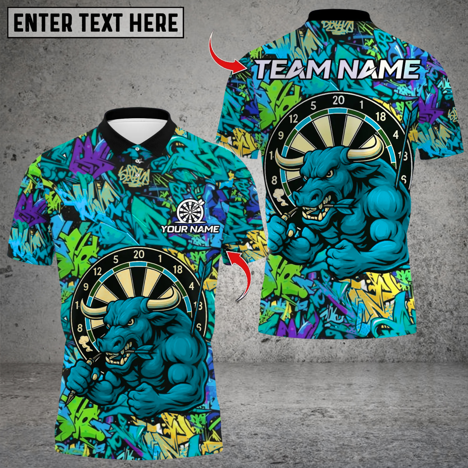 Blisscorners Darts Muscle Bull With Dartboard Multicolor Customized Name, Team Name 3D Shirts