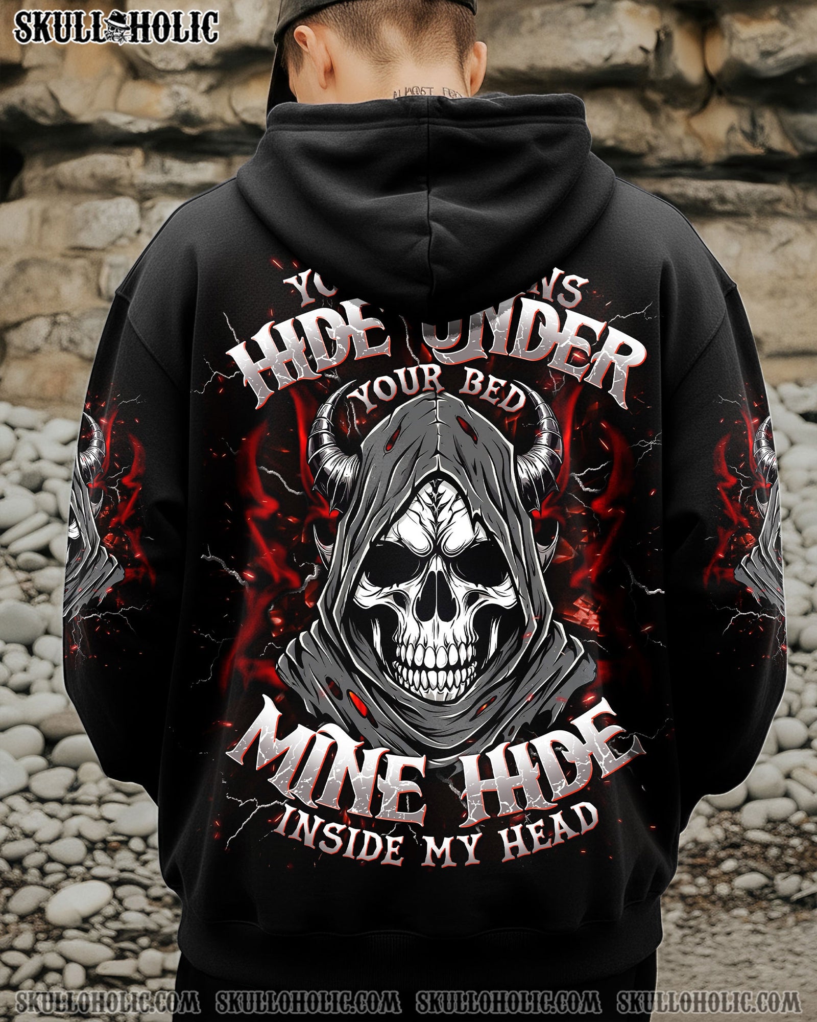 BLISSCORNERS YOUR DEMONS HIDE UNDER YOUR BED SKULL REAPER DEMON ALL OVER PRINT